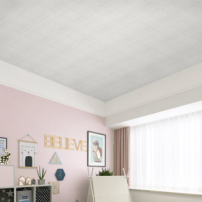 Abyssaly Ceiling Tiles 32 Pcs, Covering Area 41 sq. ft. 13.7" x 13.7" Peel and Stick Ceiling Tiles 3D Wall Panels, Easy to Install & Cut, Pure White