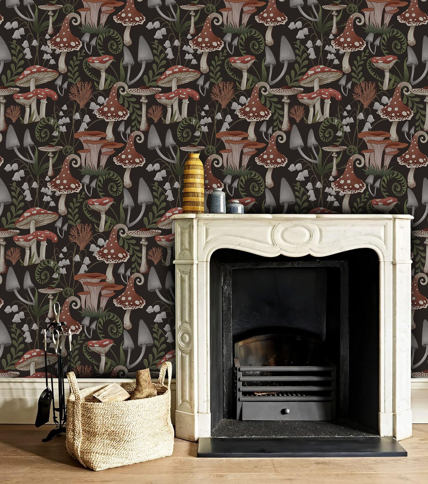 UMIGGEE Peel and Stick Wallpaper Boho Mushroom Removable Stick on Forest Contact Paper 17.7" x 118" Self Adhesive Home Decor Wall Covering Old Furniture Renovation Black/Red/Green