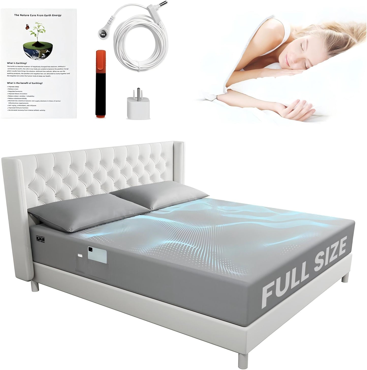 Alow Grounding Sheets Full Size 90% Organic Cotton + 10% Pure Silver Gray Fiber Grounding Sheet Earth Connected Bedding with Grounding Cord Earth Connected Bedding