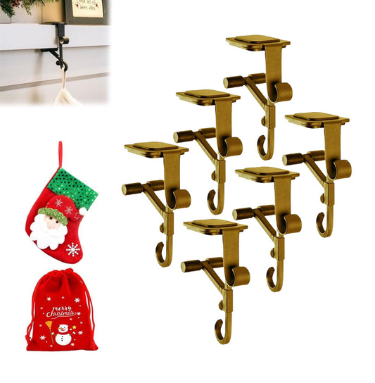 Lxcreat Fireplace Stocking and Garland Hanger, Paeose Garland Holder for Mantle, Adjustable 2 in 1 Double Mantel Hangers for Front Door, Christmas Stocking Holder for Home Decoration (Gold-6pcs)