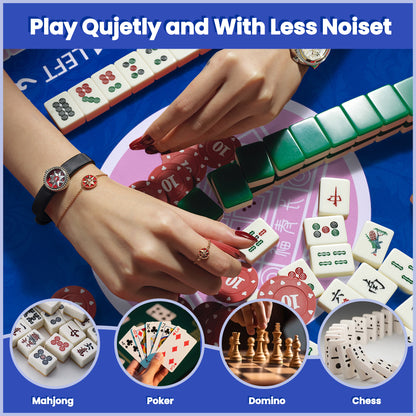 Blue Mahjong Mat for Table with 4 Racks - 32.6x32.6 Inch Anti Slip Mats for Poker, Cards, Dominoes Table Cover, Board Games - Noise Reduction Foldable Mah jongg Table Cover - Rectangle Mahjong Pad