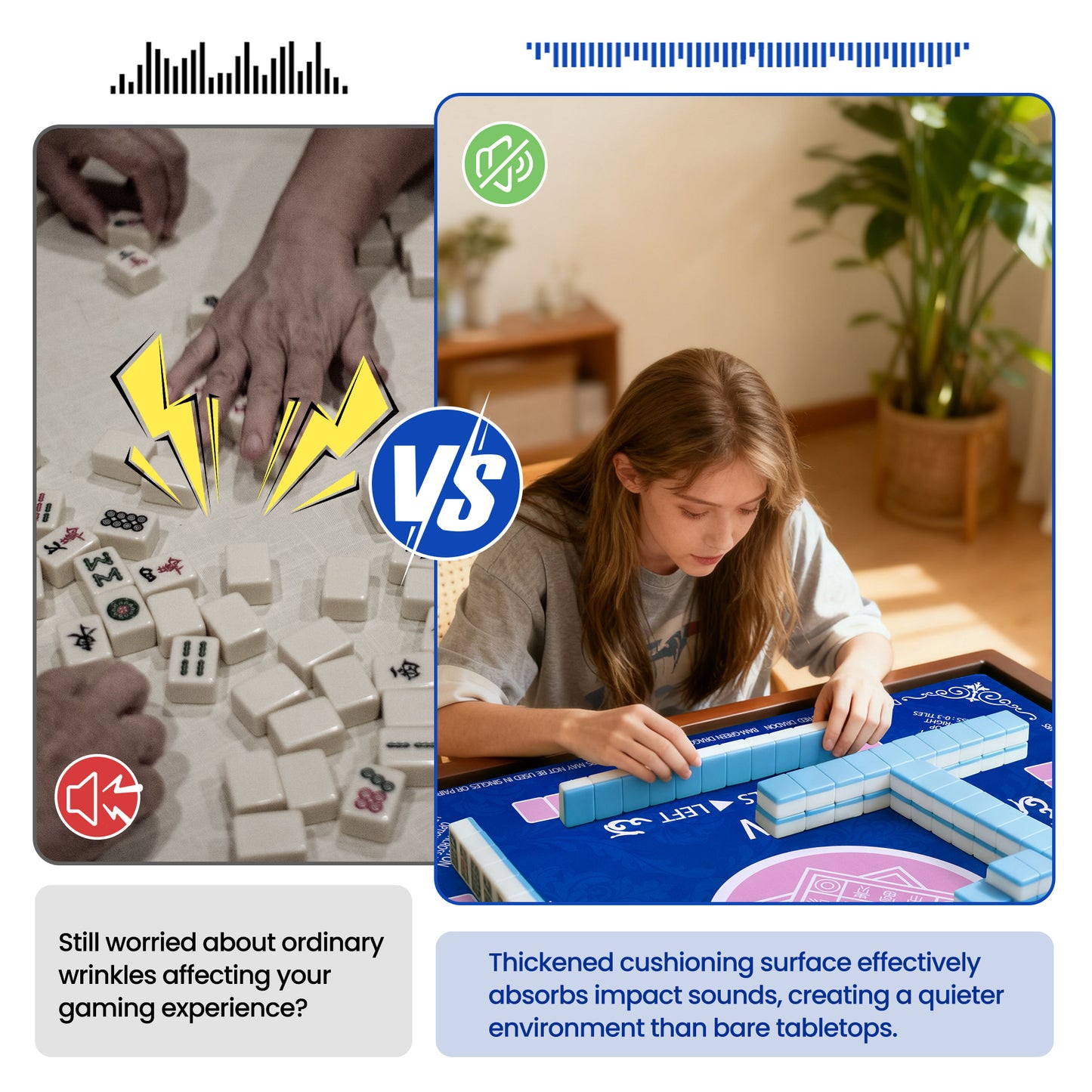 Blue Mahjong Mat for Table with 4 Racks - 32.6x32.6 Inch Anti Slip Mats for Poker, Cards, Dominoes Table Cover, Board Games - Noise Reduction Foldable Mah jongg Table Cover - Rectangle Mahjong Pad