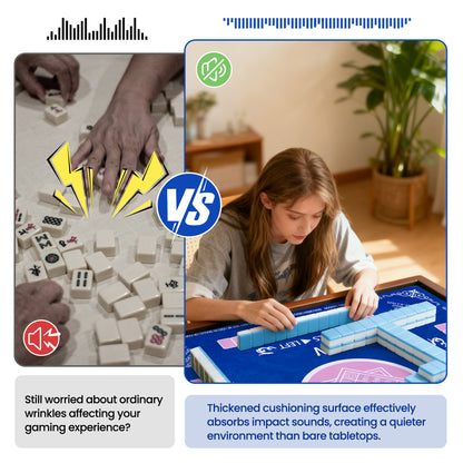 Blue Mahjong Mat for Table with 4 Racks - 32.6x32.6 Inch Anti Slip Mats for Poker, Cards, Dominoes Table Cover, Board Games - Noise Reduction Foldable Mah jongg Table Cover - Rectangle Mahjong Pad