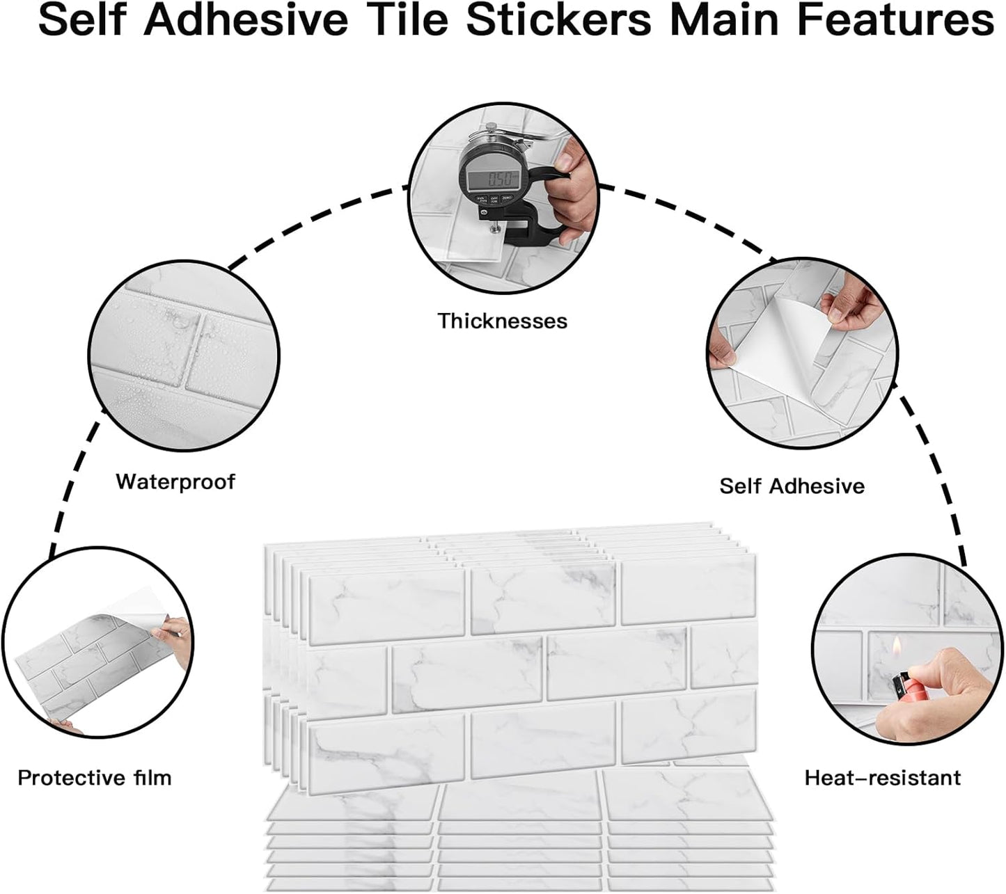 UMIGGEE Backsplash Tile Peel and Stick, 12-Sheet Stick on Subway Tiles for Kitchem, Bathroom Back Splashes, 11.8" x 5.9", White