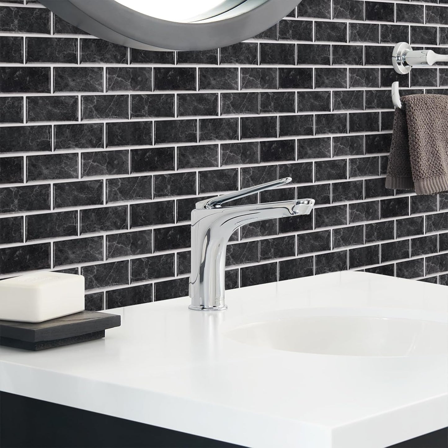 Backsplash Tile for Kitchen Peel and Stick, 12-Sheet Stick on Subway Tiles for Kitchem, Bathroom Back Splashes, 11.8" x 5.9", Black