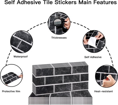 Backsplash Tile for Kitchen Peel and Stick, 12-Sheet Stick on Subway Tiles for Kitchem, Bathroom Back Splashes, 11.8" x 5.9", Black