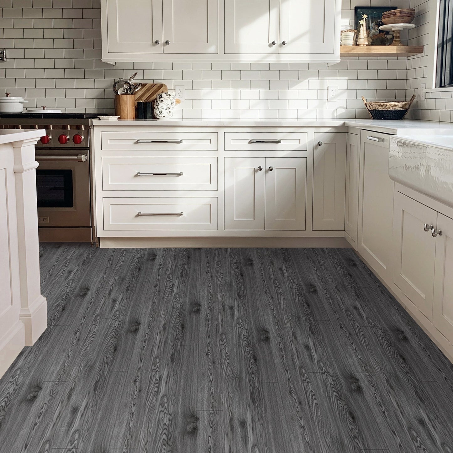 UMIGGEE Gray Peel and Stick Vinyl Flooring Roll 15.7-in x 118-in/12.8 Sq.Ft Thicken Self-Adhesive Vinyl Wood Grain Floor Wear-Resistant Easy DIY Install Home Decor