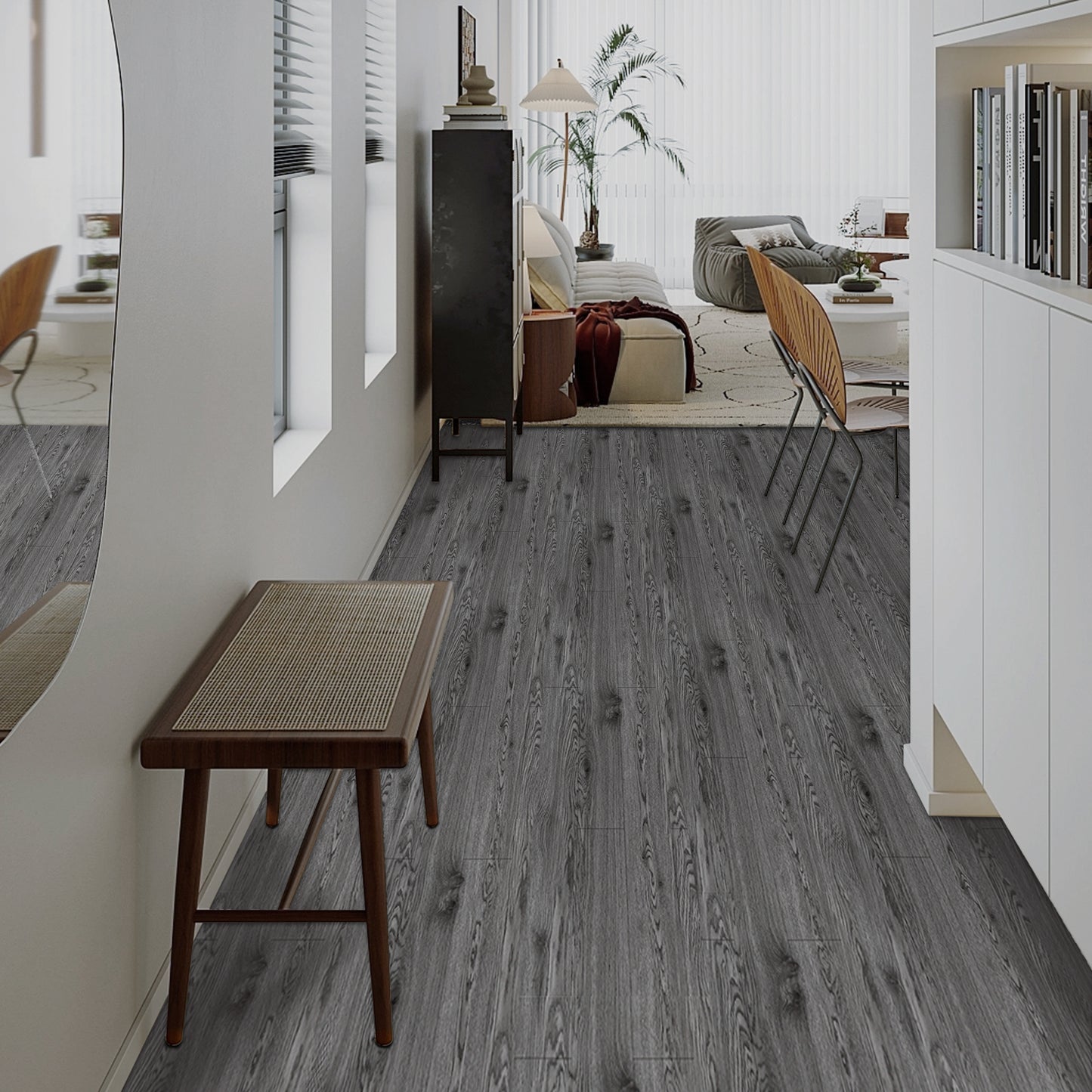 UMIGGEE Gray Peel and Stick Vinyl Flooring Roll 23.6-in x 196-in/31 Sq.Ft Thicken Self-Adhesive Vinyl Wood Grain Floor Wear-Resistant Easy DIY Install Home Decor
