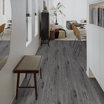 UMIGGEE Gray Peel and Stick Vinyl Flooring Roll 23.6-in x 196-in/31 Sq.Ft Thicken Self-Adhesive Vinyl Wood Grain Floor Wear-Resistant Easy DIY Install Home Decor