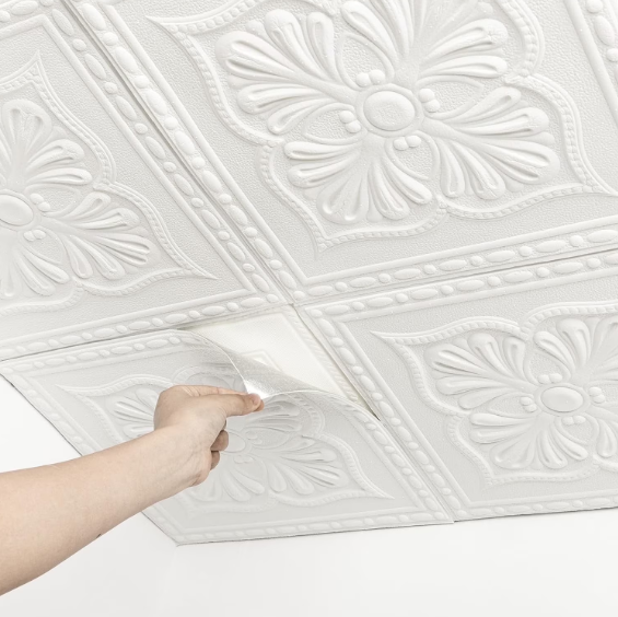 Abyssaly 13.7" x 13.7" Ceiling Tiles, 16 Pcs, Covering Area 20.85 sq. ft., Gelated Ceiling Tile Foam, Ceiling Tile Peeling & Pasting, Easy to Install on Ceiling & Wall, Pure White