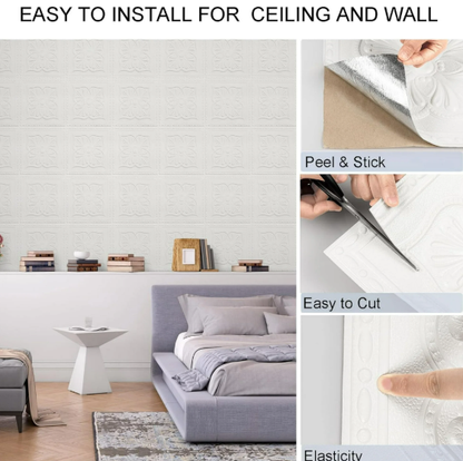 Abyssaly Ceiling Tiles 32 Pcs, Covering Area 41 sq. ft. 13.7" x 13.7" Peel and Stick Ceiling Tiles 3D Wall Panels, Easy to Install & Cut, Pure White