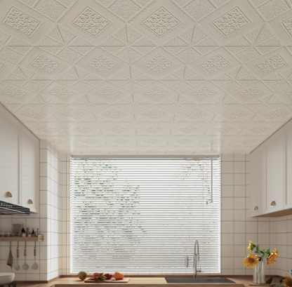 Abyssaly Drop Peel and Stick Ceiling Tiles, 13.7"x 13.7", 16 Pcs, Covered 21 Sq.ft, Foam 3D Wall Panels Peel and Stick, Easy to Install and Cut for Ceiling and Interior Wall Decor, Plain White