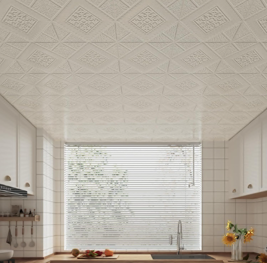 Abyssaly Drop Peel and Stick Ceiling Tiles, 13.7"x 13.7", 16 Pcs, Covered 21 Sq.ft, Foam 3D Wall Panels Peel and Stick, Easy to Install and Cut for Ceiling and Interior Wall Decor, Plain White