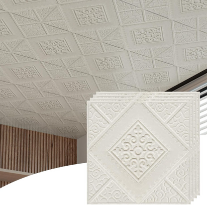Abyssaly Drop Peel and Stick Ceiling Tiles, 13.7"x 13.7", 16 Pcs, Covered 21 Sq.ft, Foam 3D Wall Panels Peel and Stick, Easy to Install and Cut for Ceiling and Interior Wall Decor, Plain White