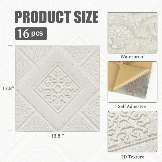 Abyssaly Drop Peel and Stick Ceiling Tiles, 13.7"x 13.7", 16 Pcs, Covered 21 Sq.ft, Foam 3D Wall Panels Peel and Stick, Easy to Install and Cut for Ceiling and Interior Wall Decor, Plain White