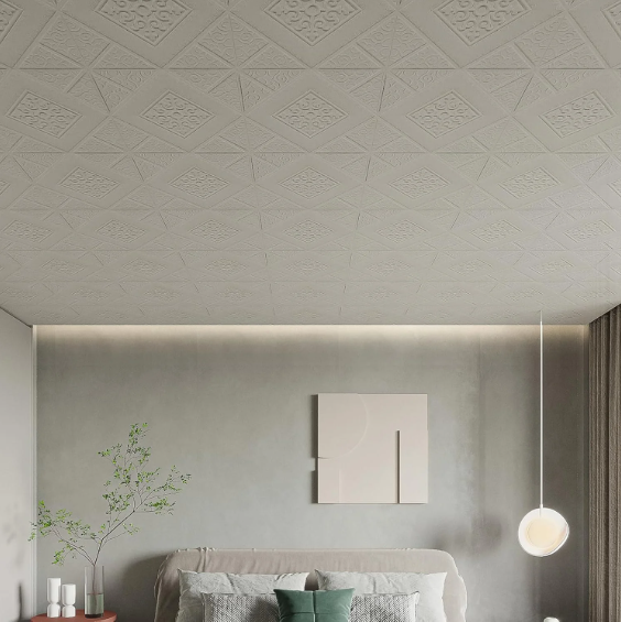 Abyssaly Drop Peel and Stick Ceiling Tiles, 13.7"x 13.7", 16 Pcs, Covered 21 Sq.ft, Foam 3D Wall Panels Peel and Stick, Easy to Install and Cut for Ceiling and Interior Wall Decor, Plain White