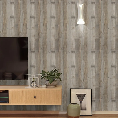 Abyssaly Peel and Stick Wallpaper 17.7" x 118" Natural Wood Plank Contact Adhensive Wallpaper Gray Brown Vinyl Vintage Faux Wood Design Wall Paper for Bedroom Walls Covering Laundry Cabinet