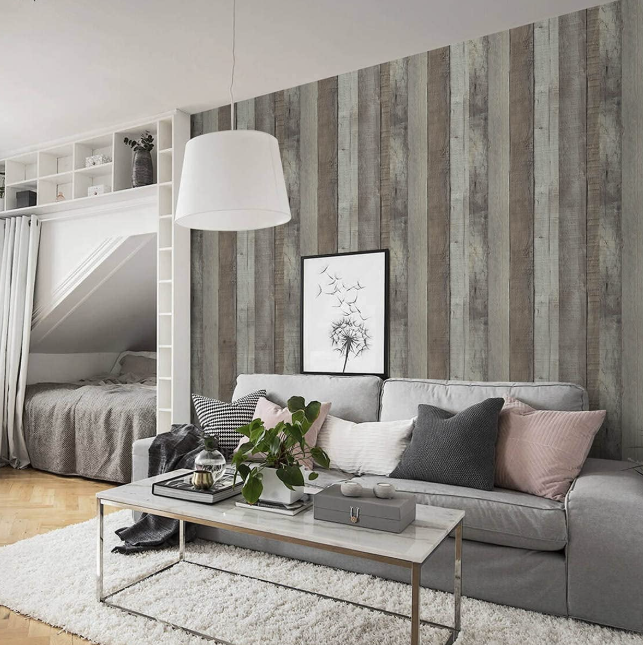 Abyssaly Peel and Stick Wallpaper 17.7" x 118" Natural Wood Plank Contact Adhensive Wallpaper Gray Brown Vinyl Vintage Faux Wood Design Wall Paper for Bedroom Walls Covering Laundry Cabinet