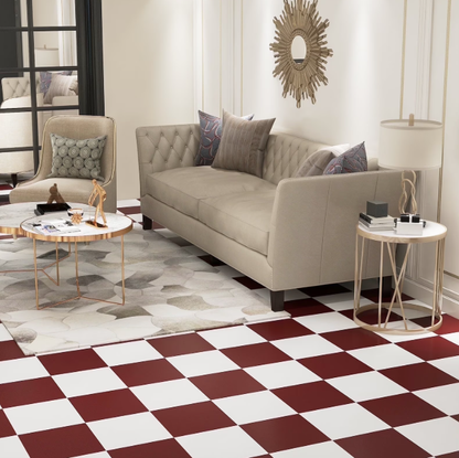 Abyssaly Vinyl Peel and Stick Floor Tiles 12 x12 Inches Red and White Checkered Floor Tiles Easy to Install and Waterproof for Bathroom and Kitchen (10 Pcs, Red and White)