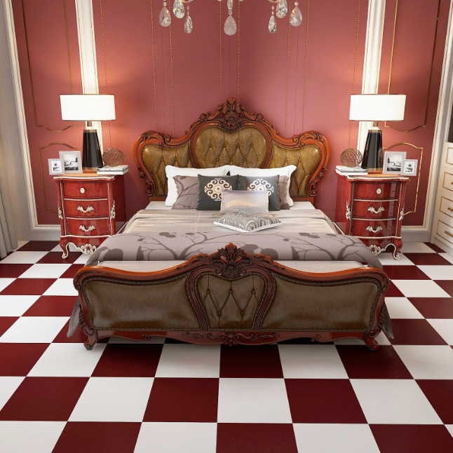 Abyssaly Vinyl Peel and Stick Floor Tiles 12 x12 Inches Red and White Checkered Floor Tiles Easy to Install and Waterproof for Bathroom and Kitchen (10 Pcs, Red and White)