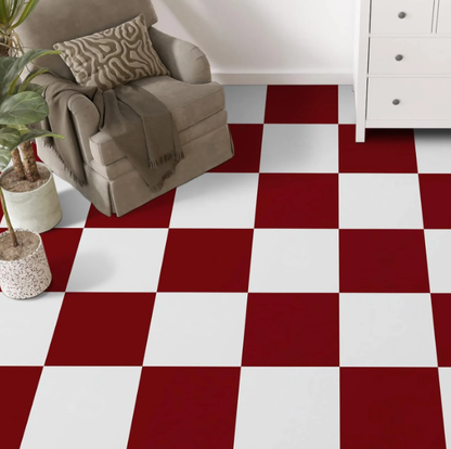 Abyssaly Vinyl Peel and Stick Floor Tiles 12 x12 Inches Red and White Checkered Floor Tiles Easy to Install and Waterproof for Bathroom and Kitchen (10 Pcs, Red and White)