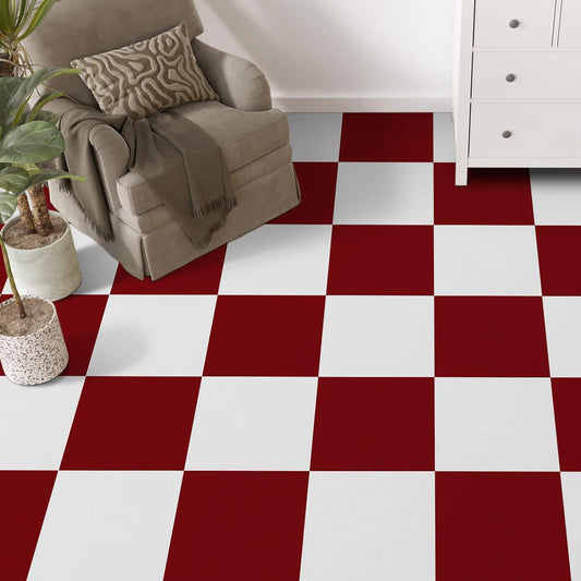 UMIGGEE Red and White Vinyl Flooring 12"x12" (10Pcs/Pack) Peel and Stick Floor Tile/Coverings Easy to Install for Kitchen Living Room (10 sq. ft./Pack, 5 Black and 5 White)