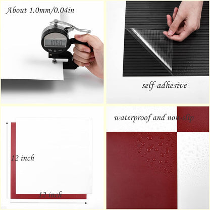 UMIGGEE Red and White Vinyl Flooring 12"x12" (10Pcs/Pack) Peel and Stick Floor Tile/Coverings Easy to Install for Kitchen Living Room (10 sq. ft./Pack, 5 Black and 5 White)