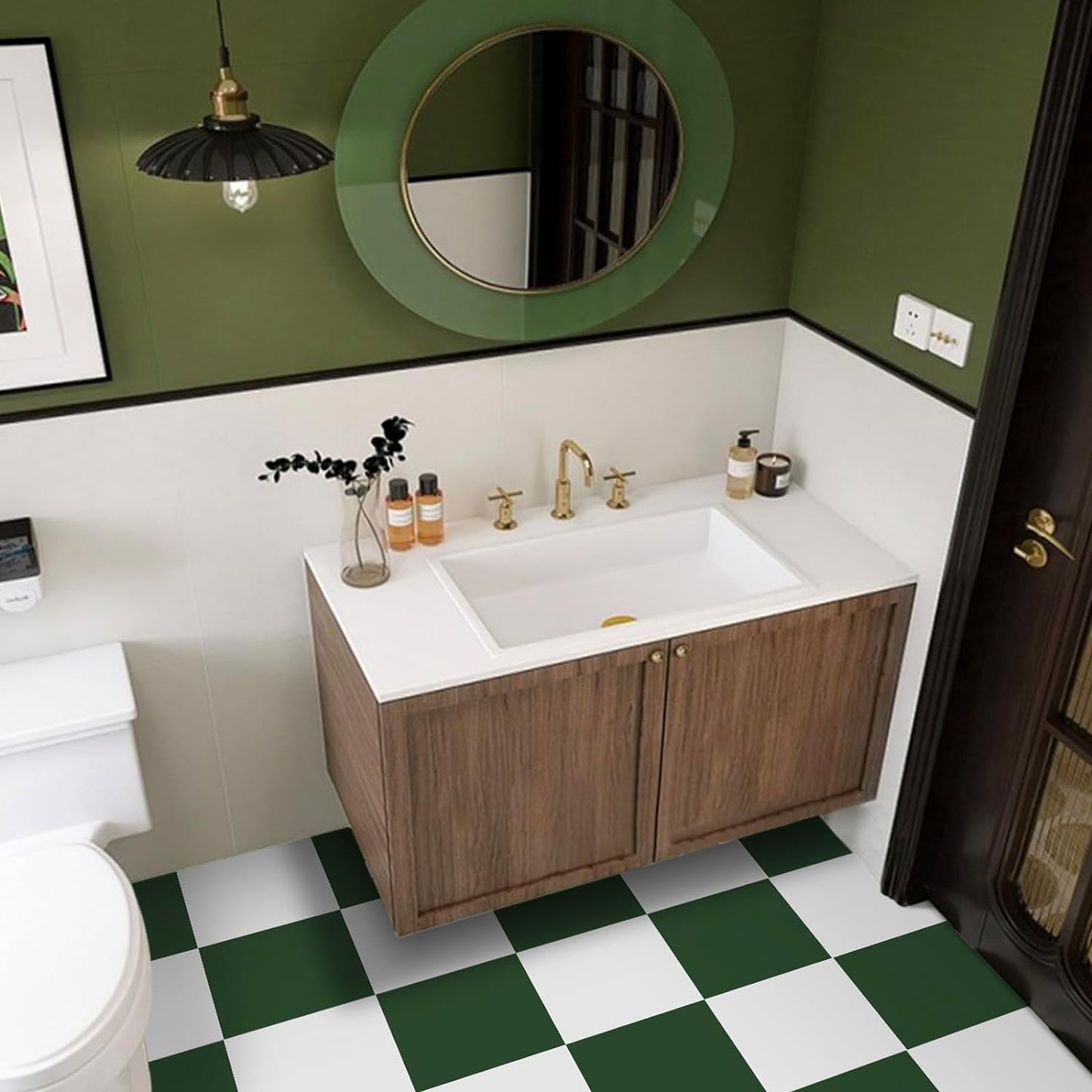 UMIGGEE Vinyl Flooring 12-in x 12-in (10Pcs/Pack) Peel and Stick Floor Tile/Coverings Easy to Install Flooring for Kitchen Living Room (10 sq. ft./Pack, 5 Green and 5 White)