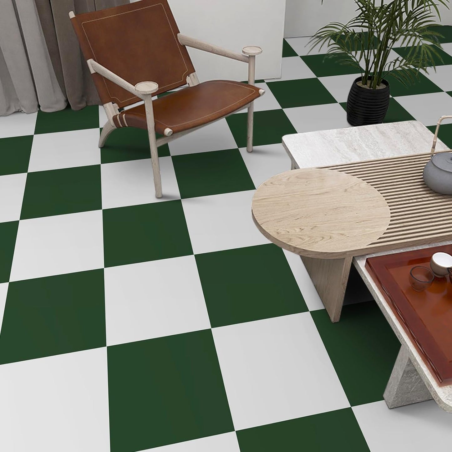 UMIGGEE Vinyl Flooring 12-in x 12-in (10Pcs/Pack) Peel and Stick Floor Tile/Coverings Easy to Install Flooring for Kitchen Living Room (10 sq. ft./Pack, 5 Green and 5 White)
