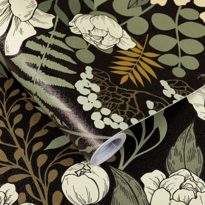 UMIGGEE Floral Wallpaper Peel and Stick Floral Black Wallpaper Self Adhesive Flower Wall Paper Contact Paper 17.7" x 118" Home Decor Wall Covering Old Furniture Renovation