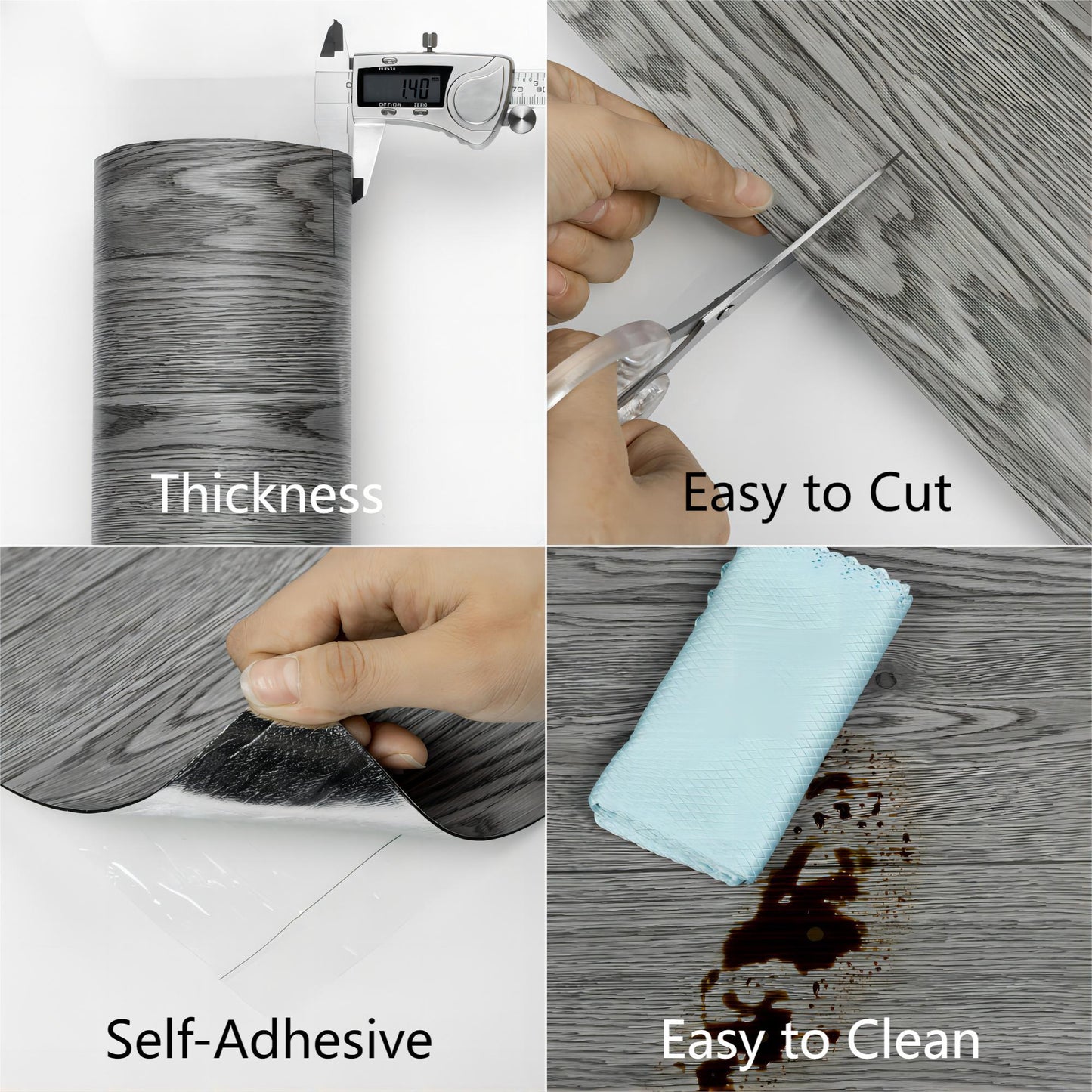 UMIGGEE Gray Peel and Stick Vinyl Flooring Roll 15.7-in x 118-in/12.8 Sq.Ft Thicken Self-Adhesive Vinyl Wood Grain Floor Wear-Resistant Easy DIY Install Home Decor