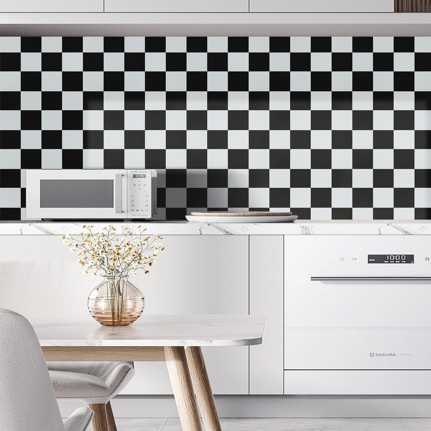 Abyssaly 15.7" x 118" Peel and Stick Wallpaper Self Adhesive Removable Black and White WallPaper for Cabinet Shelf Drawer Liner Countertop