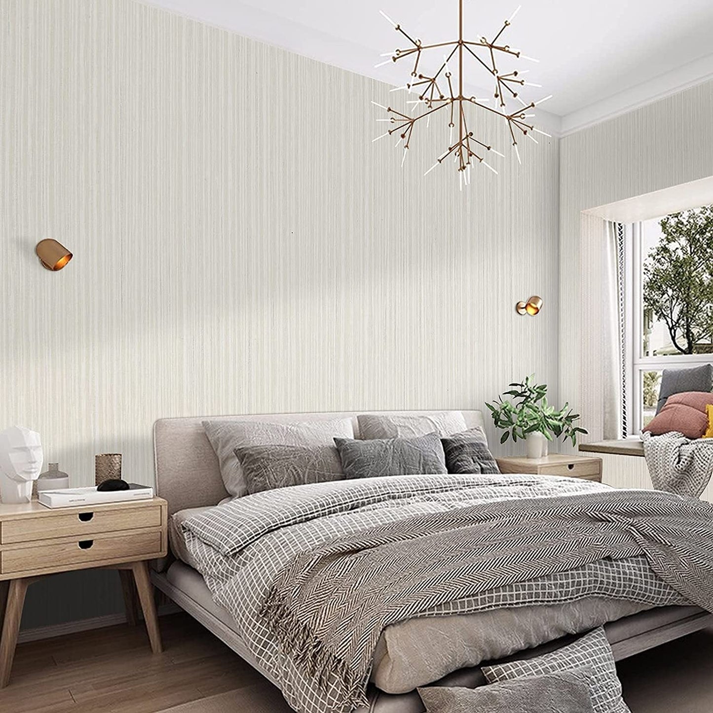 Abyssaly 17.7" x 275.5" Beige Peel and Stick Wallpaper Textured Wallpaper Linen Self-Adhesive Wallpaper Removable Vinyl Film Solid Color Wallcovering Wallpaper for Furniture Wall School College Dorm