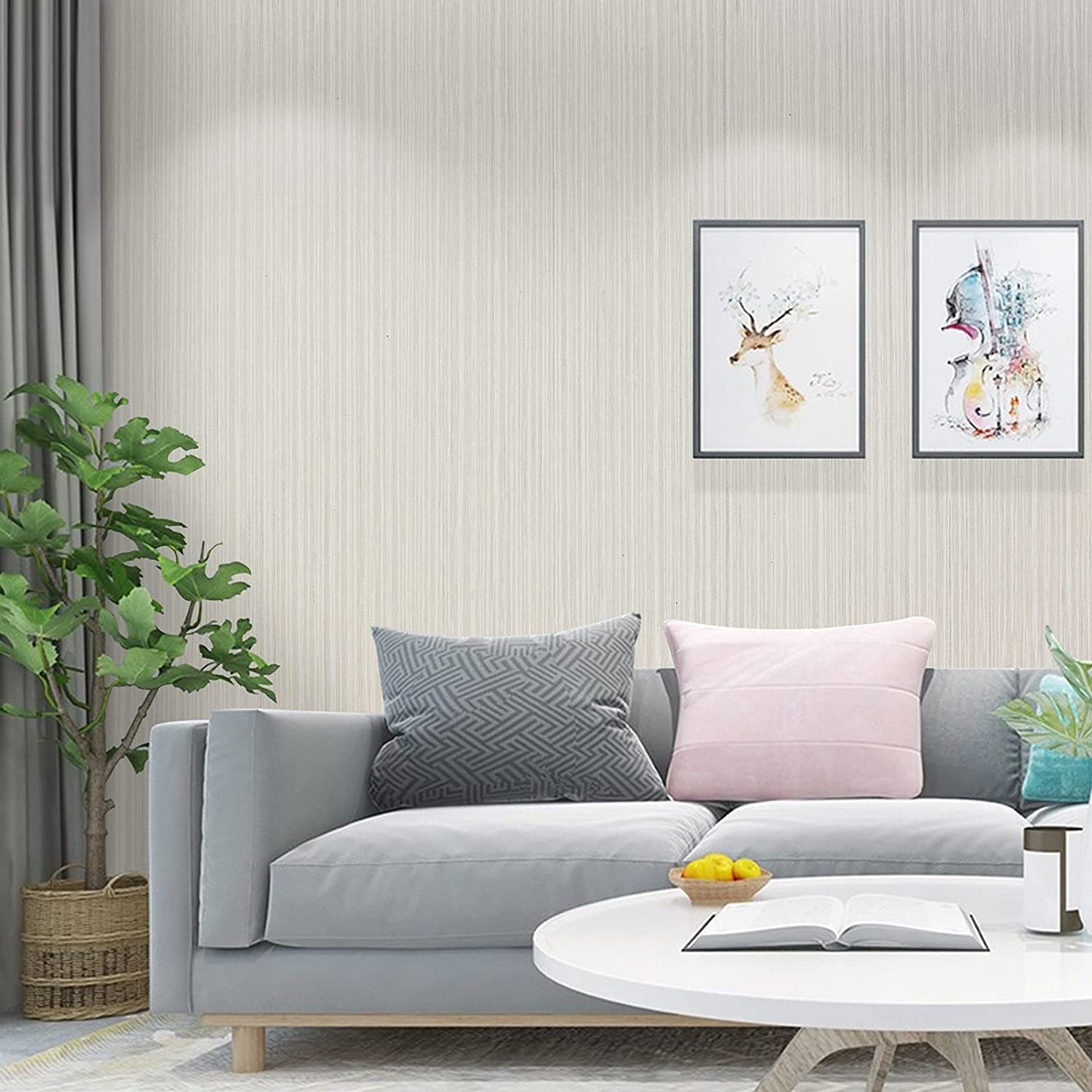 Abyssaly 17.7" x 275.5" Beige Peel and Stick Wallpaper Textured Wallpaper Linen Self-Adhesive Wallpaper Removable Vinyl Film Solid Color Wallcovering Wallpaper for Furniture Wall School College Dorm