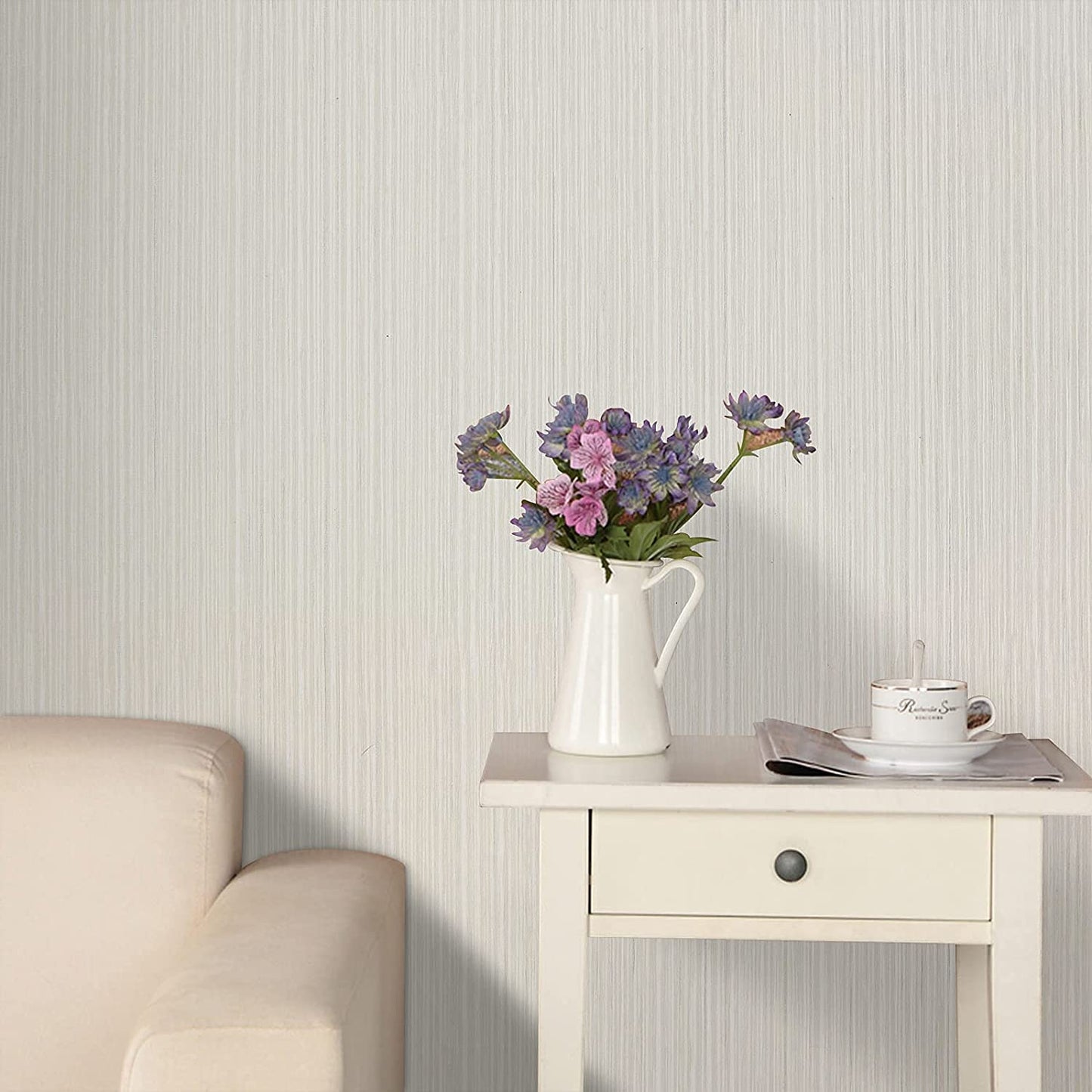 Abyssaly 17.7" x 275.5" Beige Peel and Stick Wallpaper Textured Wallpaper Linen Self-Adhesive Wallpaper Removable Vinyl Film Solid Color Wallcovering Wallpaper for Furniture Wall School College Dorm