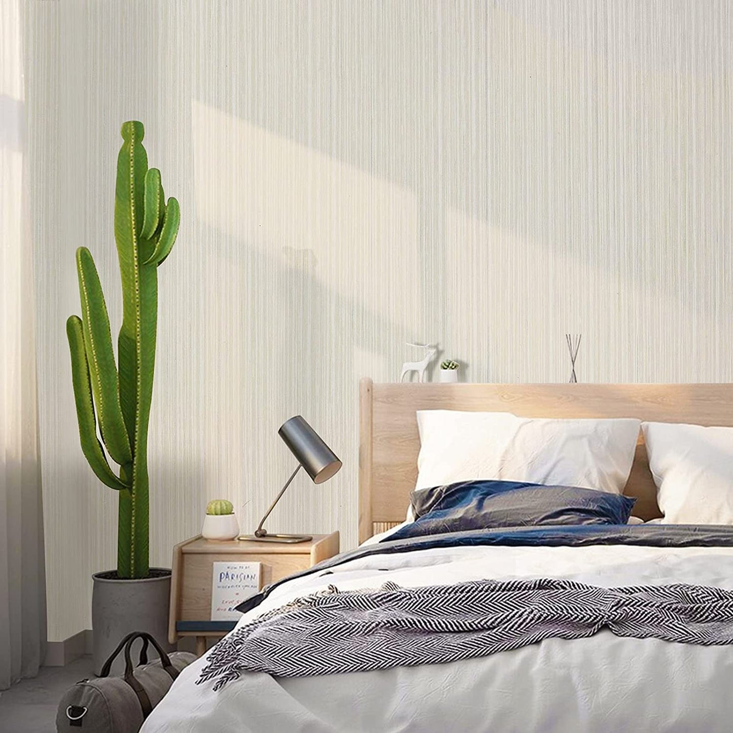 UMIGGEE 17.7" x 393" Beige/Sliver Grasscloth Wallpaper Creame Imitation Cloth Textured Peel and Stick Wallpaper Self-adhesive Contont Paper for Furniture Surfaces Home Decoration