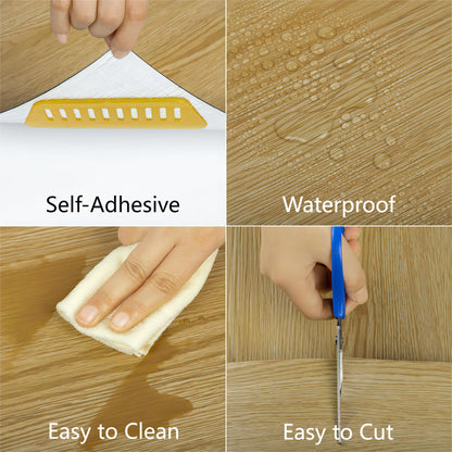UMIGGEE Peel and Stick Vinyl Flooring Roll 23-in x 196-in/31 Sq.Ft Thicken Self-Adhesive Vinyl Wood Grain Floor Wear-Resistant Easy DIY Install Home Decor