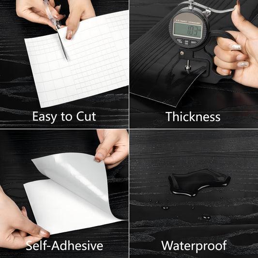 UMIGGEE Black Peel Stick Flooring 35-in x 5.7-in x 1.0mm 10-Pcs Vinyl Flooring Wood Grain Floor Tiles Easy to Install for Bathroom Kitchen Living Room Home Decor